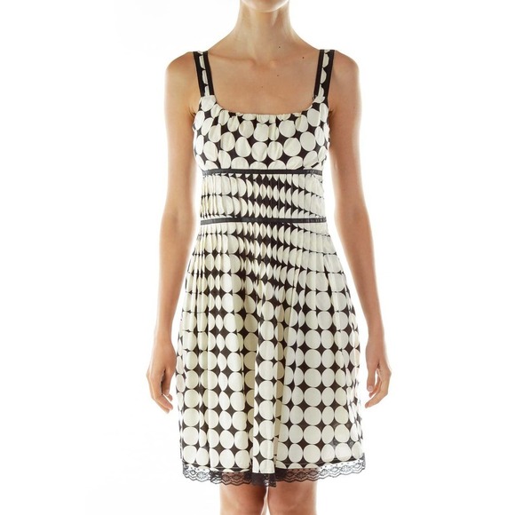 DIMRI SLEEVELESS POLKA DOT SQUARE NECK EMPIRE WAIST DRESS IVORY/BLACK MEDIUM NWT - Picture 1 of 16